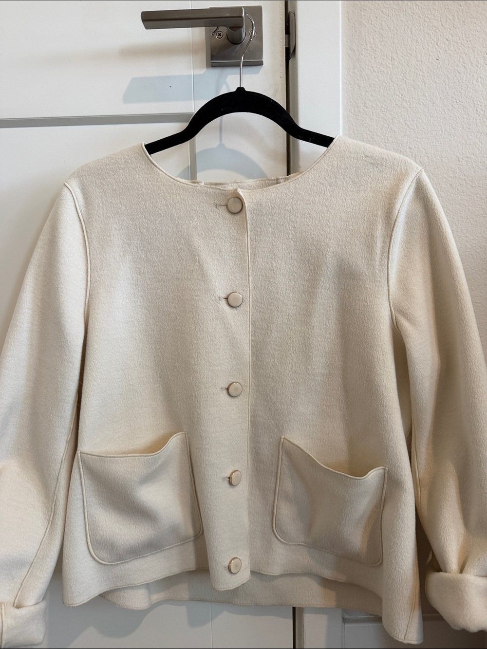 Women's Cream Button-Front Jacket with Patch Pockets